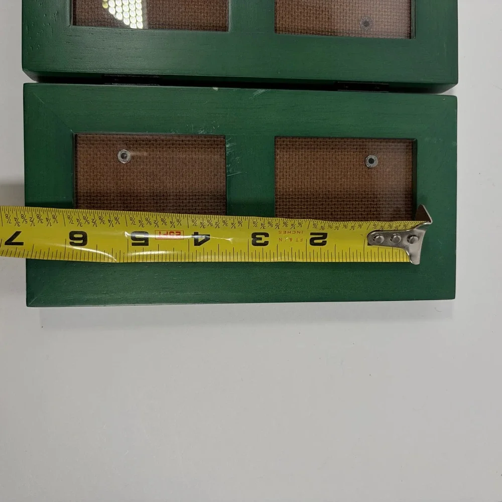 Green Wood Tri-Fold Picture Frame 6 Opening Hinged Cottagecore Tabletop Decor